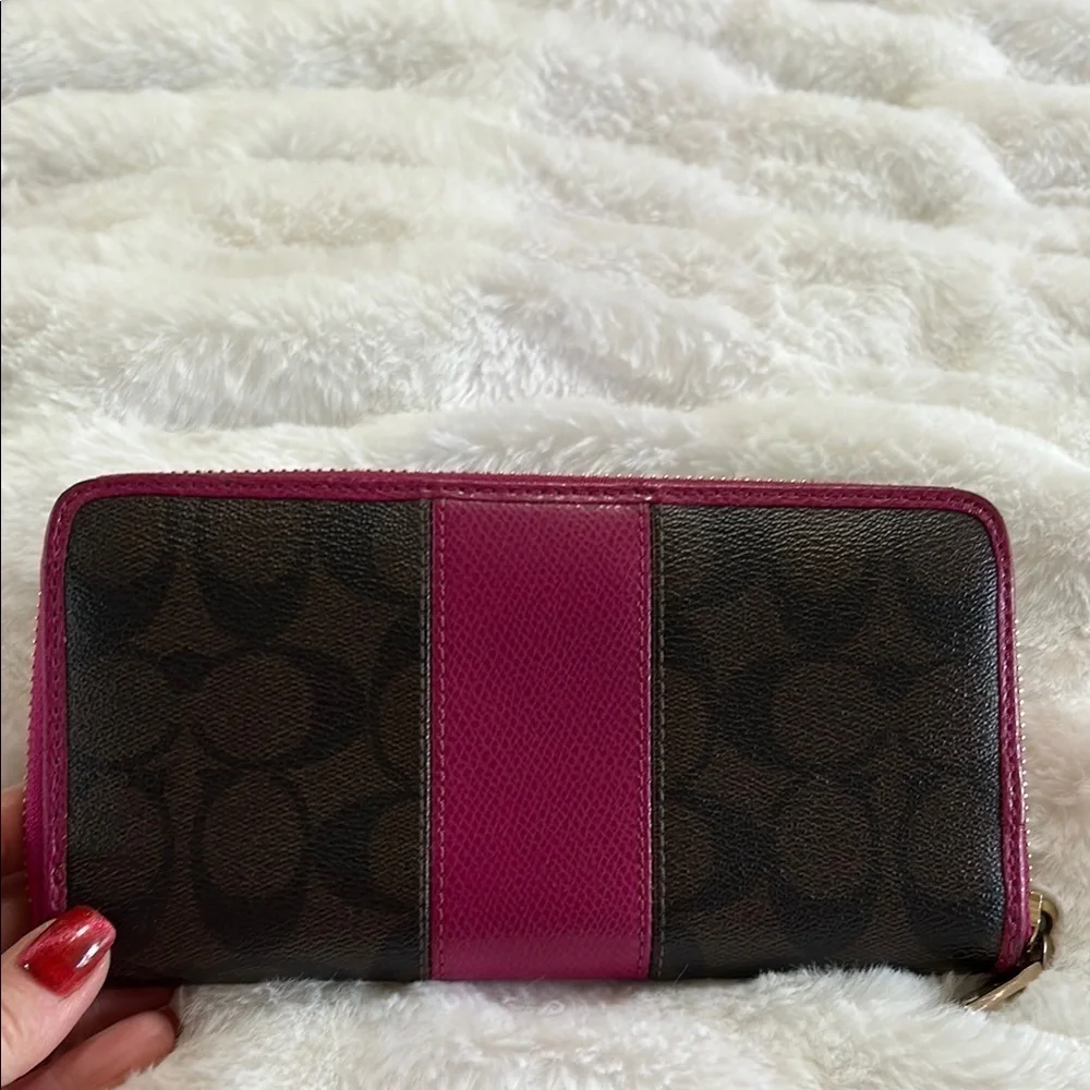 Coach Brown and Pink Signature Canvas Wallet